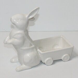 Transpac Food Safe Ceramic Glazed Easter Bunny with Wagon  NEW